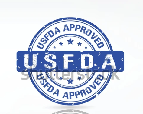 Label showing a product or medicine marked as USFDA-approved