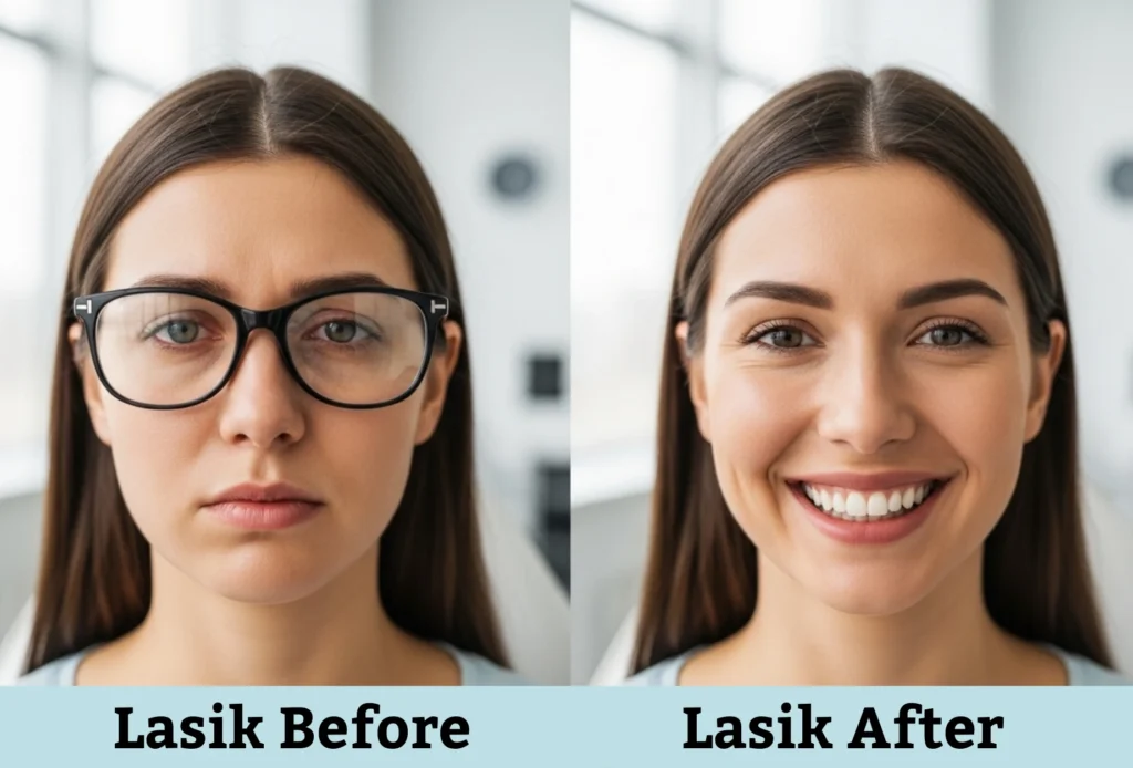 LASIK before and after results showing clear vision improvement after laser eye surgery without glasses or contact lenses
