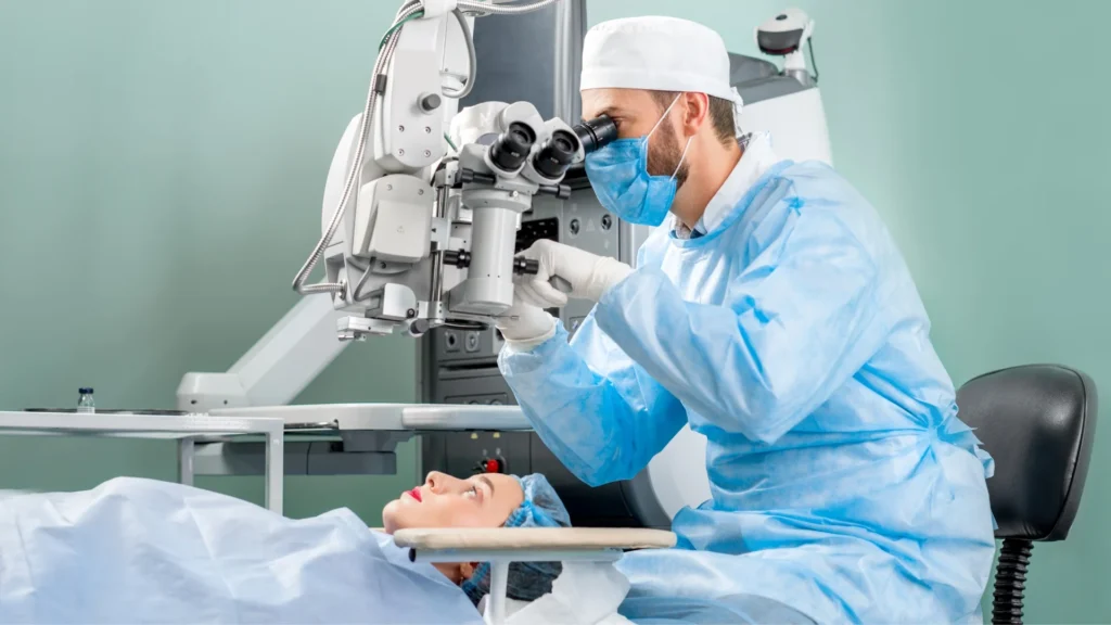 Laser eye surgery procedure showing advanced laser technology used for vision correction